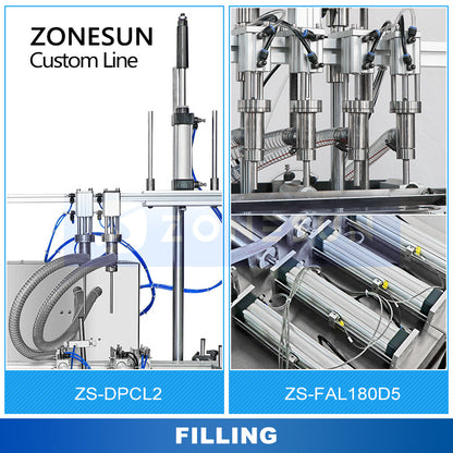 ZONESUN ZS-DPCL2/ZS-FAL180D5 Linha de produção de rotulagem de garrafas redondas de enchimento de líquido personalizado 