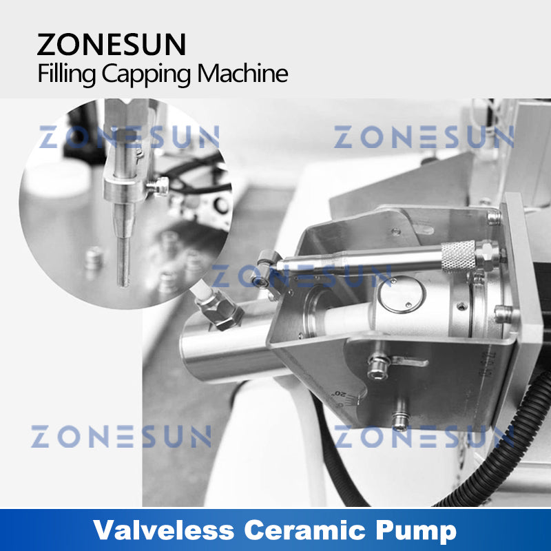 ZONESUN ZS-XBFC25S Automatic Ceramic Pump Liquid Filling Capping Machine with Feeder