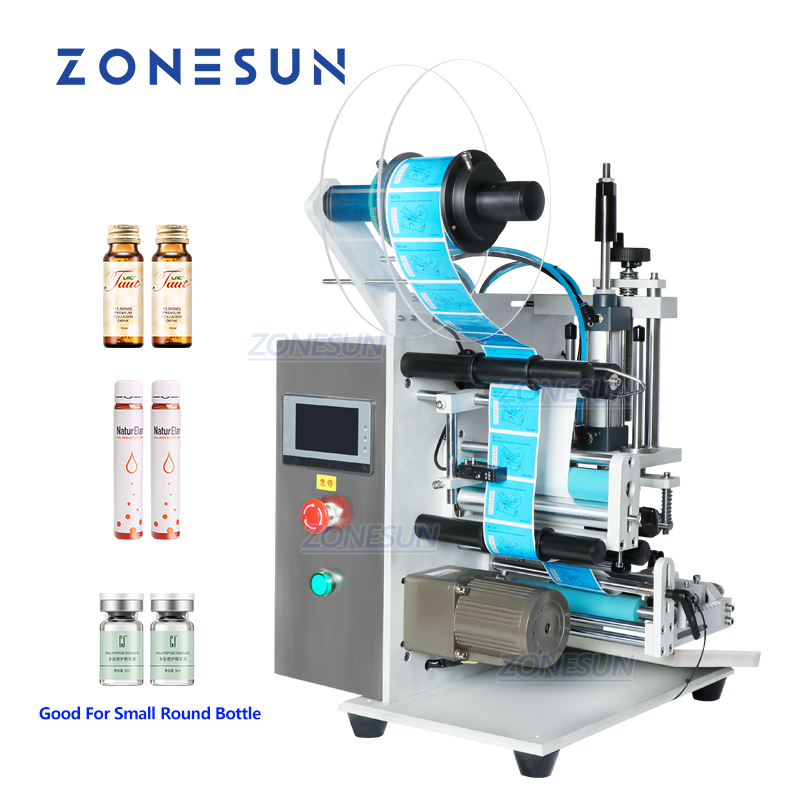 ZONESUN ZS-TB100 Máquina etiquetadora semiautomática de doble cara para botellas redondas 
