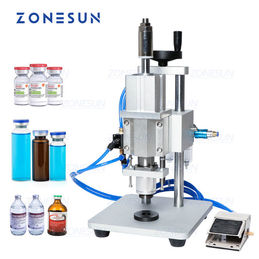 ZONESUN 13/15/20mm Máquina de tampar frasco de penicilina pneumático de plástico e alumínio 