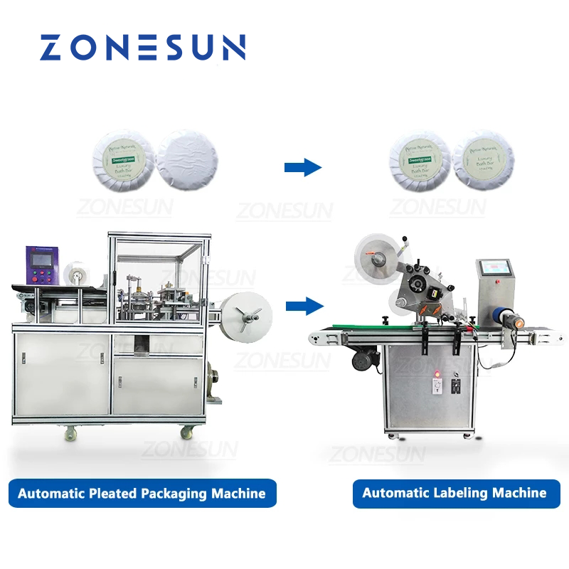 ZONESUN Máquina automática de embalagem plissada e rotulagem plana