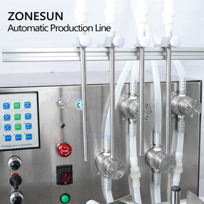 ZONESUN ZS-FAL180S Tabletop 4 Diving Heads Línea de producción de sellado, llenado, tapado y llenado de líquidos