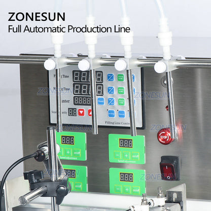 ZONESUN ZS-FAL180C5 Máquina de llenado, tapado y etiquetado de líquidos con 4 boquillas de escritorio con tazón vibratorio
