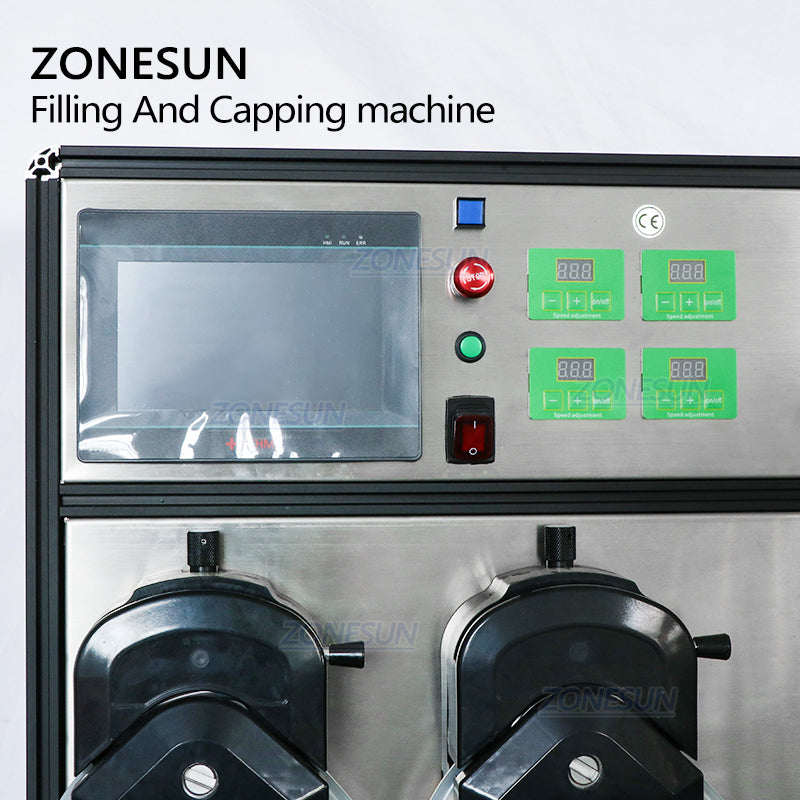 Máquina llenadora y tapadora de líquidos ZONESUN de 4 cabezales con alimentador de tapas