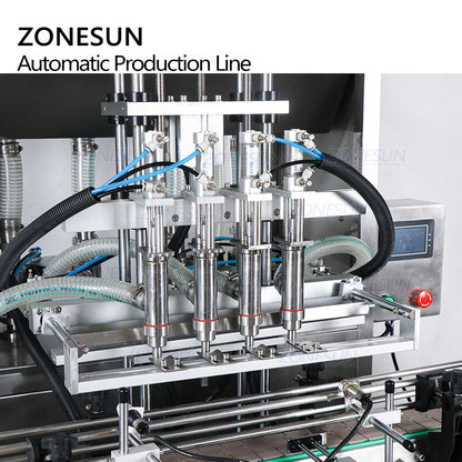 ZONESUN Custom 4 Heads Servo Liquid Filling Capping And Square Flat Labeling Machine