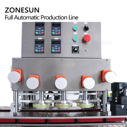 ZONESUN Máquina de etiquetado de botellas redondas con tapa y llenado de líquidos servo de 4 cabezales