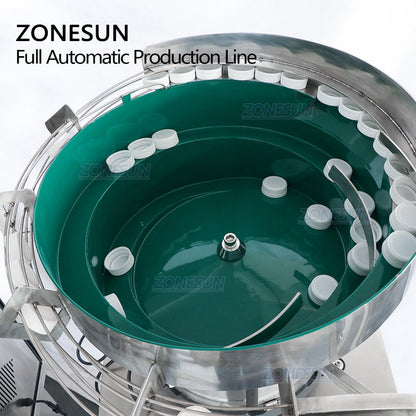 Llenadora de líquidos personalizada ZONESUN, tapadora y etiquetadora redonda con alimentador vibratorio de tapas