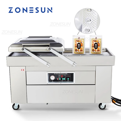 ZONESUN Máquina automática de selagem a vácuo de câmara dupla com codificador de data