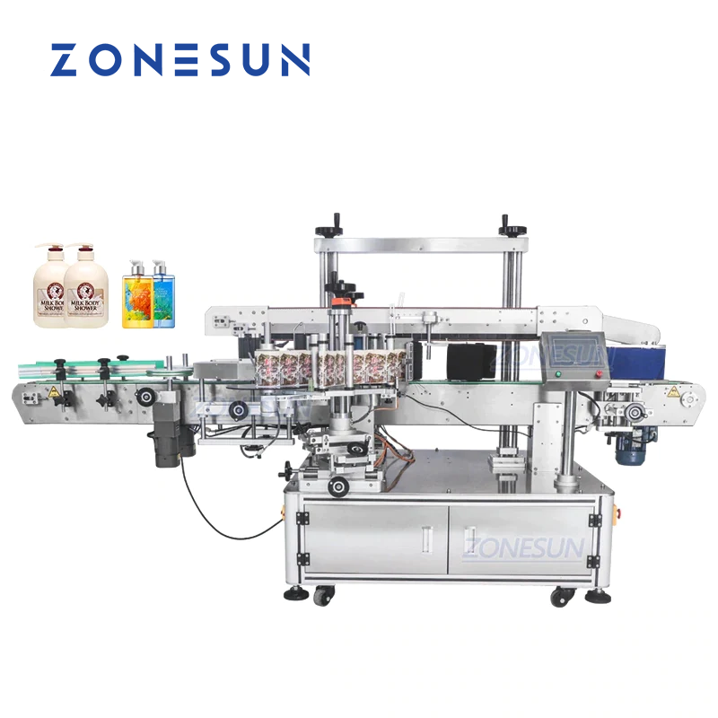 Máquina etiquetadora de botellas cuadradas redondas de doble cara ZONESUN ZS-TB963 para etiquetas transparentes normales 