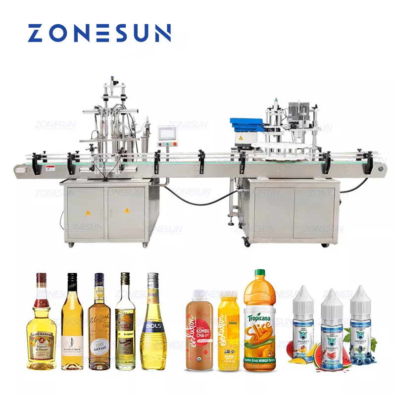 ZONESUN Electric 4 Nozzles Liquid Filling And Capping Machine With Cap Unscrambler