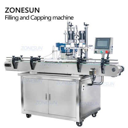 ZONESUN ZS-AFC1 Máquina automática de llenado y tapado de líquidos rotativa de 2 cabezales con alimentador de tapas 