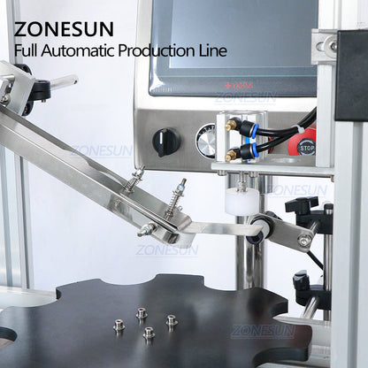 Llenadora de líquidos personalizada ZONESUN, tapadora y etiquetadora redonda con alimentador vibratorio de tapas