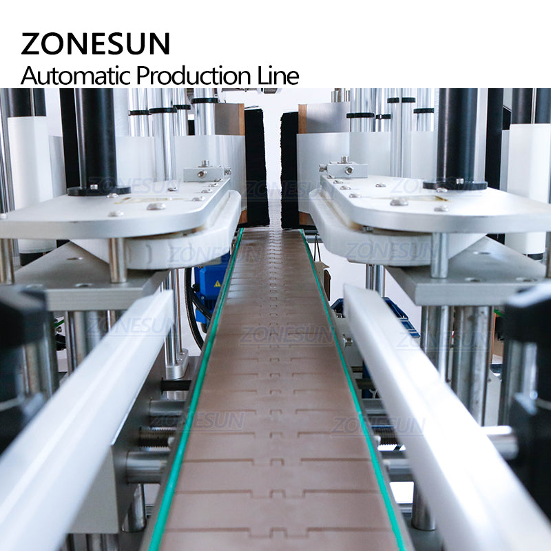 ZONESUN Custom 4 cabezales Servo Llenado de líquidos Tapado y etiquetadora plana cuadrada