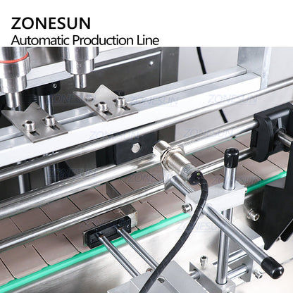 ZONESUN Custom 4 cabezales Servo Llenado de líquidos Tapado y etiquetadora plana cuadrada