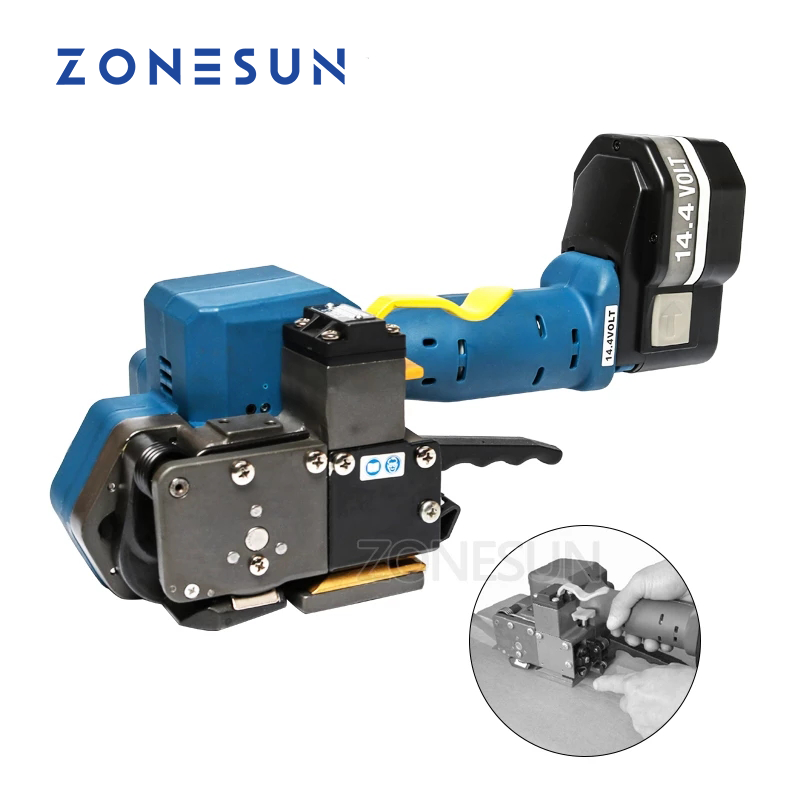 ZONESUN P323 12-19mm Máquina flejadora eléctrica portátil para mascotas PP alimentada por batería