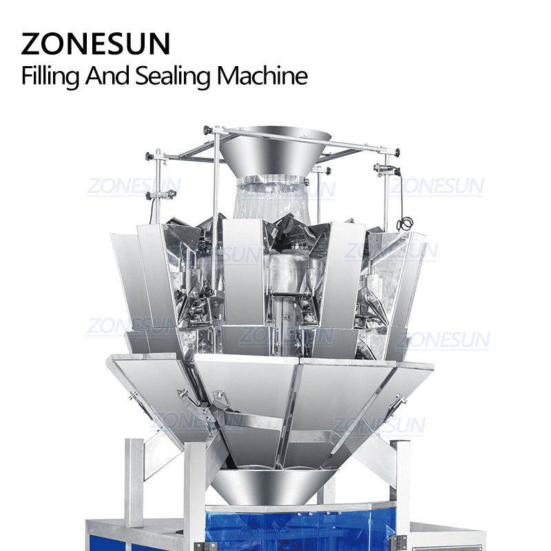 ZONESUN ZS-GFKL420 Máquina de llenado y sellado con pesaje de gránulos de 10 cabezales 