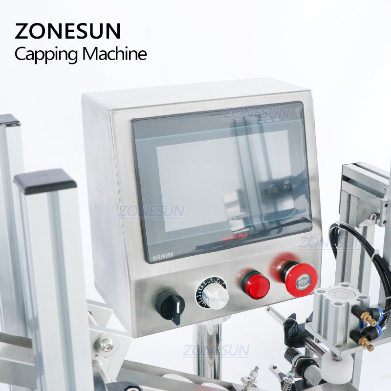 Tapadora automática ZONESUN ZS-XG16V 18-70mm con alimentador vibratorio de tapas 