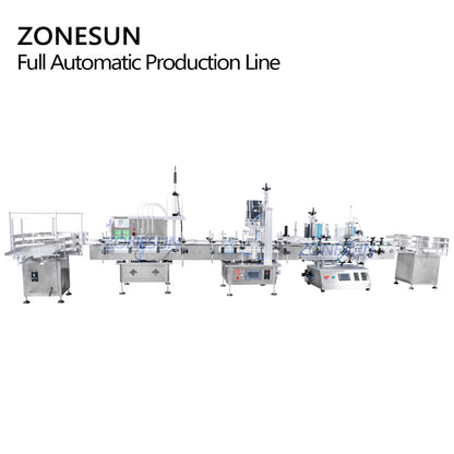 ZONESUN Tabletop 4 Nozzles Peristaltic Pump Filling Capping Labeling Machine With Bottle Unscrambler