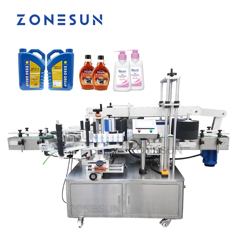 ZONESUN Máquina de Etiquetagem de Garrafa Quadrada Irregular Dupla Lateral Automática