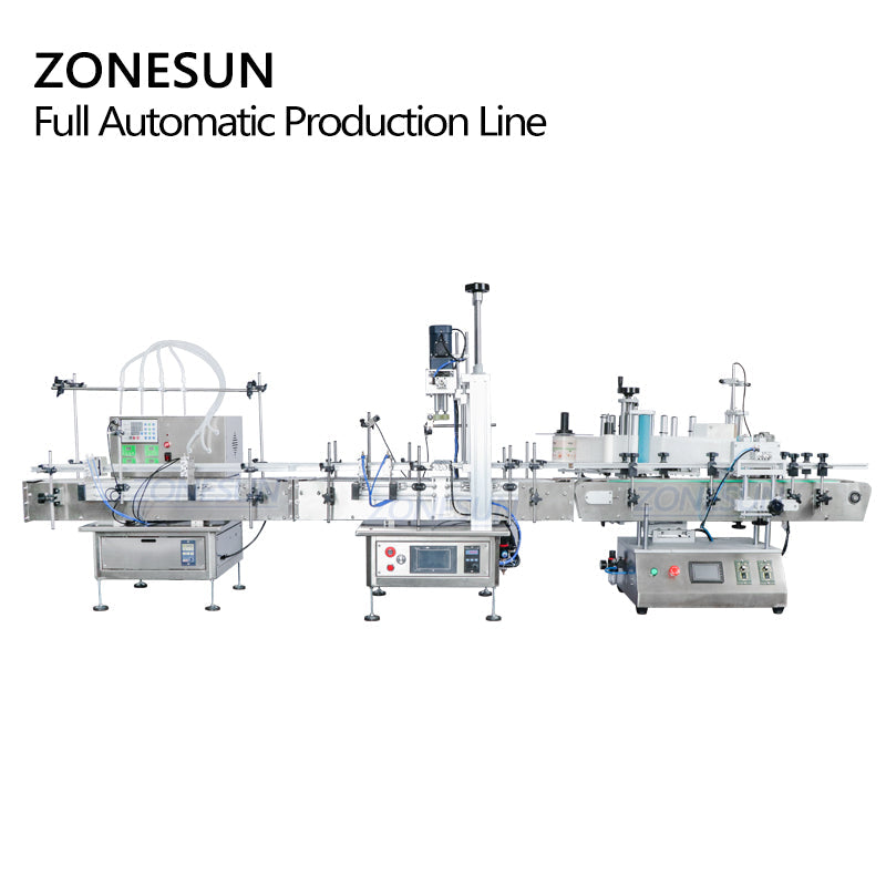 ZONESUN Desktop 4 Nozzles Liquid Filling Capping And Positioning Round Bottle Labeling Machine