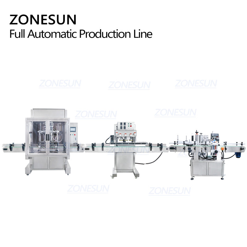 ZONESUN Máquina de etiquetado de botellas redondas con tapa y llenado de líquidos servo de 4 cabezales