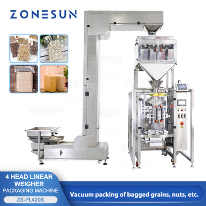 ZONESUN ZS-PL420S 4 cabeças de alimentação de grânulos, pesagem, enchimento, selagem a vácuo, máquina 