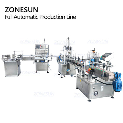ZONESUN 4 Nozzles Liquid Filling Capping And Round Bottle Labeling Machine With Bottle Unscrambler