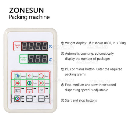 ZONESUN ZS-9999C Máquina semiautomática de llenado y pesaje de materiales en polvo