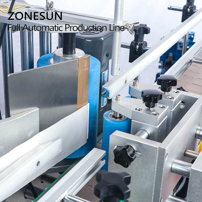 ZONESUN 4 Nozzles Liquid Filling Capping And Round Bottle Labeling Machine With Bottle Unscrambler