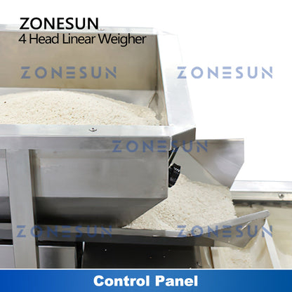 ZONESUN ZS-PL420S 4 cabeças de alimentação de grânulos, pesagem, enchimento, selagem a vácuo, máquina 