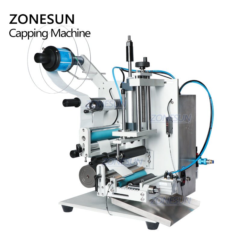 ZONESUN ZS-TB100 Máquina etiquetadora semiautomática de doble cara para botellas redondas 