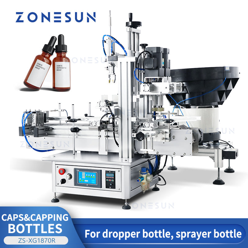 ZONESUN ZS-XG1870R Máquina automática de tampar frascos conta-gotas com alimentador vibratório de tampas 