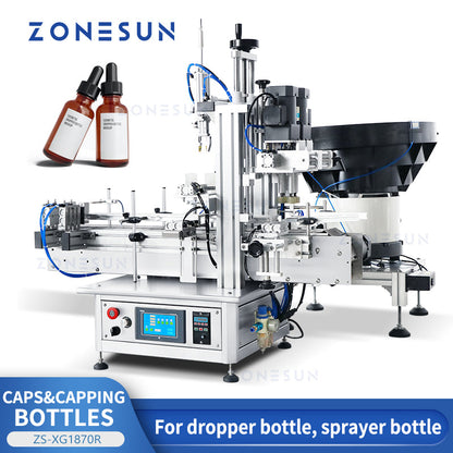 Máquina automática de tapado de botellas cuentagotas ZONESUN ZS-XG1870R con alimentador de tapas vibratorias