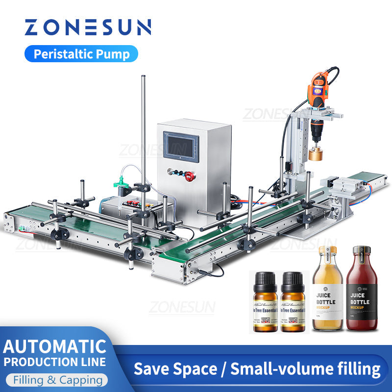 ZONESUN ZS-FAL90S Pequeña máquina automática de llenado y tapado de líquidos con bomba peristáltica/magnética 