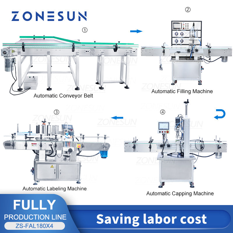 ZONESUN ZS-FAL180X4 4 Bicos de Mergulho Bomba Magnética de Enchimento de Líquido Tampando Máquina de Rotulagem de Garrafas Redondas com Desembaralhador 