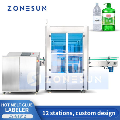 ZONESUN ZS-GTB12 Automatic Hot Melt Glue Round Bottle Labeling Machine Labeling Machine ZONESUN 