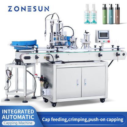 ZONESUN ZS-AFC8 Máquina tapadora de botellas redonda con cabezal rociador giratorio con alimentador de tapas 