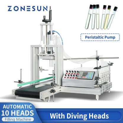 ZONESUN ZS-DTPP10D 10 Diving Nozzles Peristaltic Pump Liquid Filling Machine