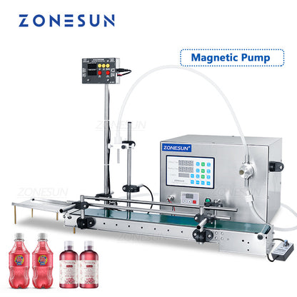 ZONESUN ZS-DTMP1S Máquina de llenado de líquidos con bomba magnética de acero inoxidable de boquilla única con transportador