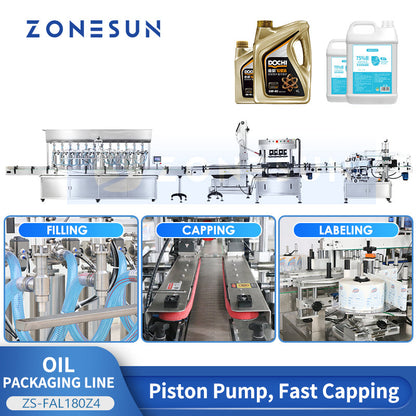 ZONESUN ZS-FAL180Z4 Línea de producción de etiquetado doble de botella plana redonda con tapa de llenado de aceite de 5L 