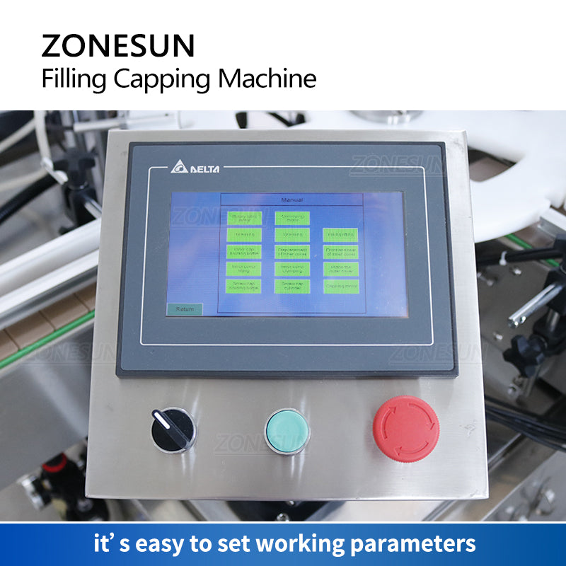 ZONESUN ZS-AFC11 Máquina automática de tampar para garrafas roll-on com bomba magnética para enchimento de líquidos com alimentador de tampas 
