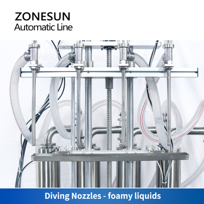 ZONESUN ZS-FAL180X8 4 Heads Piston Pump Liquid Filling Capping Square Bottle Double Sizes Labeling Machine