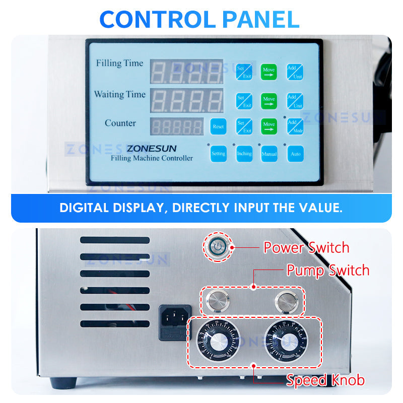 ZONESUN ZS-DPYT2P Máquina de enchimento de líquidos com bomba de diafragma semiautomática de 2 bicos