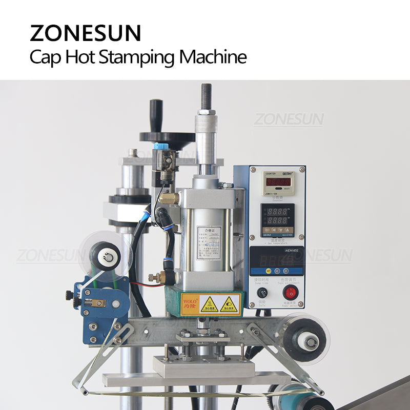 ZONESUN ZS-819R2A Pneumatic Bottle Cap Hot Stamping Machine with Cap Feeder