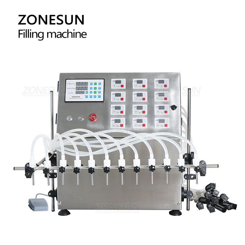 ZONESUN ZS-DPYT12P Máquina semiautomática de llenado de líquidos con bomba de diafragma de 12 boquillas