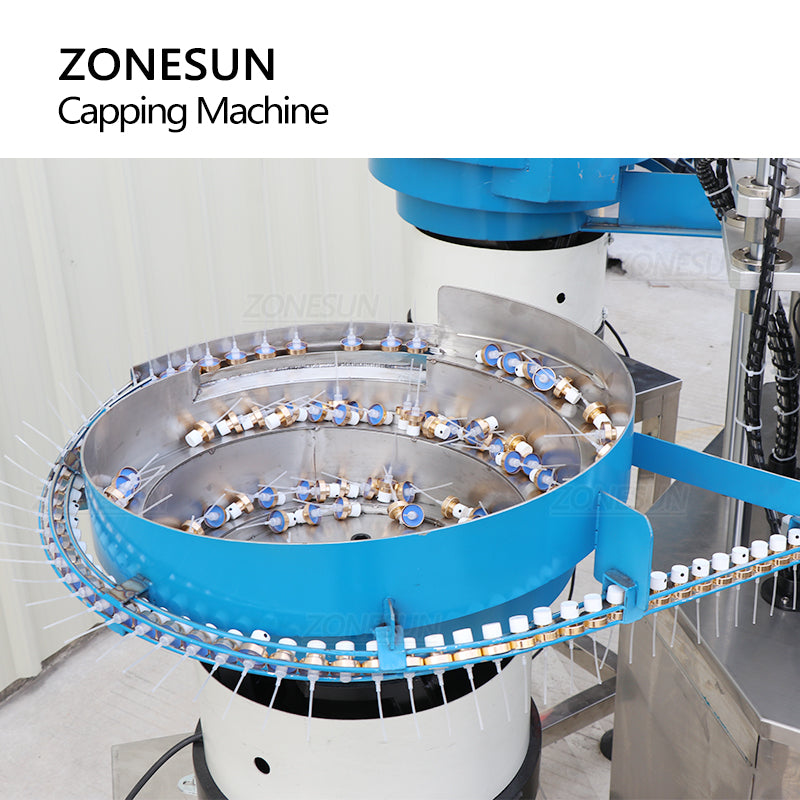 ZONESUN ZS-AFC8 Máquina de tampar garrafas redondas com cabeçote giratório de pulverização com alimentador de tampas 
