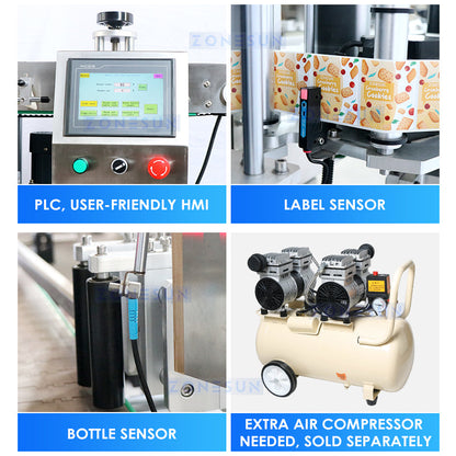 ZONESUN ZS-TB300N Autoamtic Botella cuadrada redonda Sigle / Etiquetadora de doble cara 