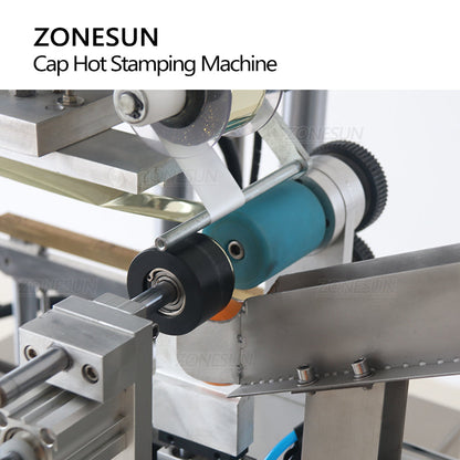 ZONESUN ZS-819R2A Máquina pneumática de estampagem a quente para tampas de garrafas com alimentador de tampas 