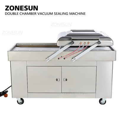 Máquina automática de sellado al vacío de doble cámara ZONESUN con codificador de fecha