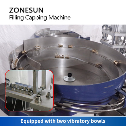 ZONESUN ZS-AFC9 Bomba magnética automática para enchimento de líquidos Máquina de tampar frascos de perfume com alimentador de tampas 